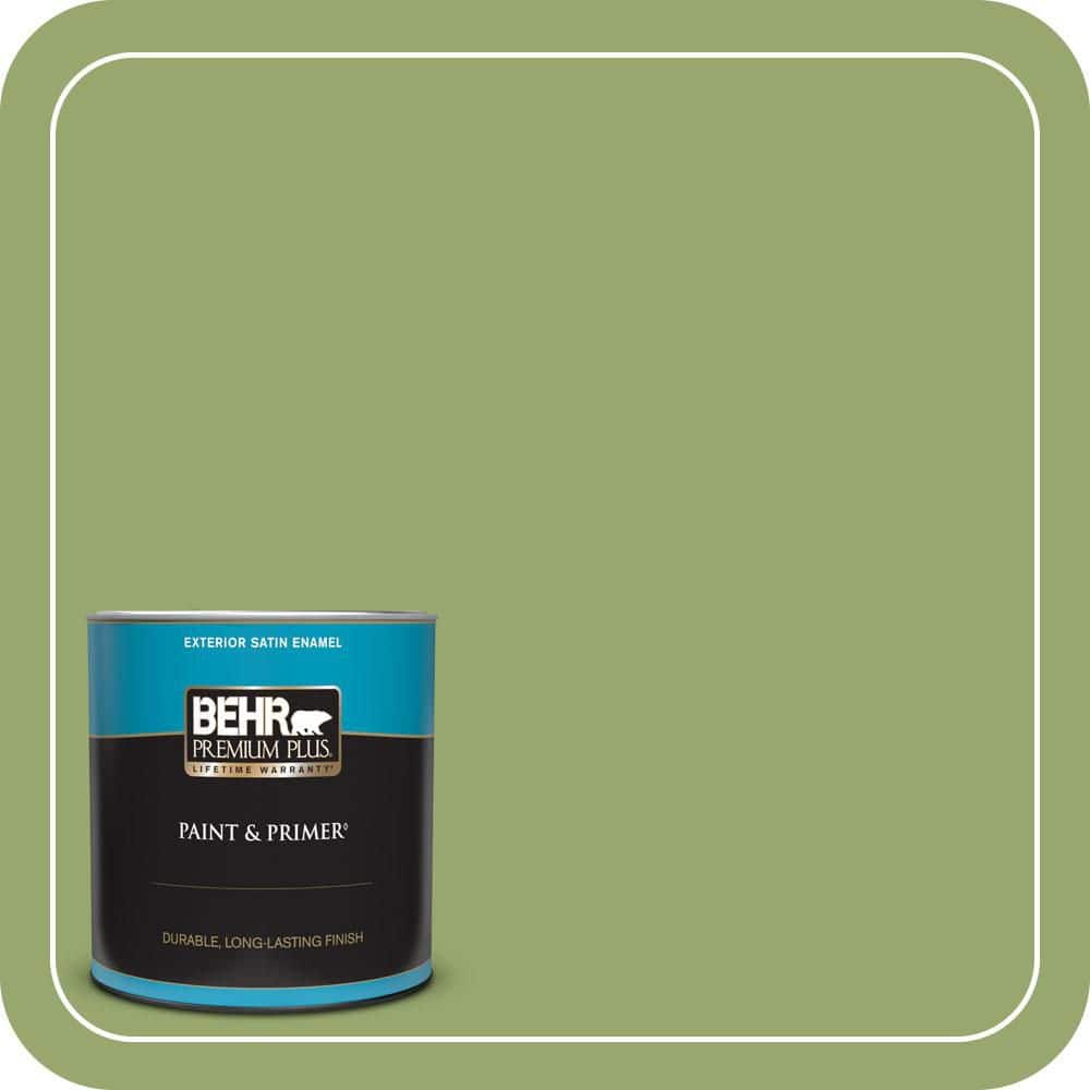 BEHR PREMIUM PLUS 1 qt. #MQ4-43 Green Plaza Satin Enamel Exterior Paint & Primer