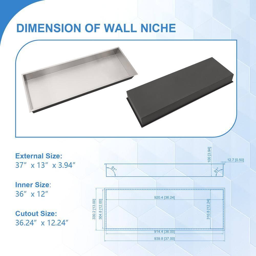 LORDEAR 37 in. W x 13 in. H x 4 in. D Recessed Stainless Steel Bathroom Shower Niche in Stainless Steel Brushed (3)