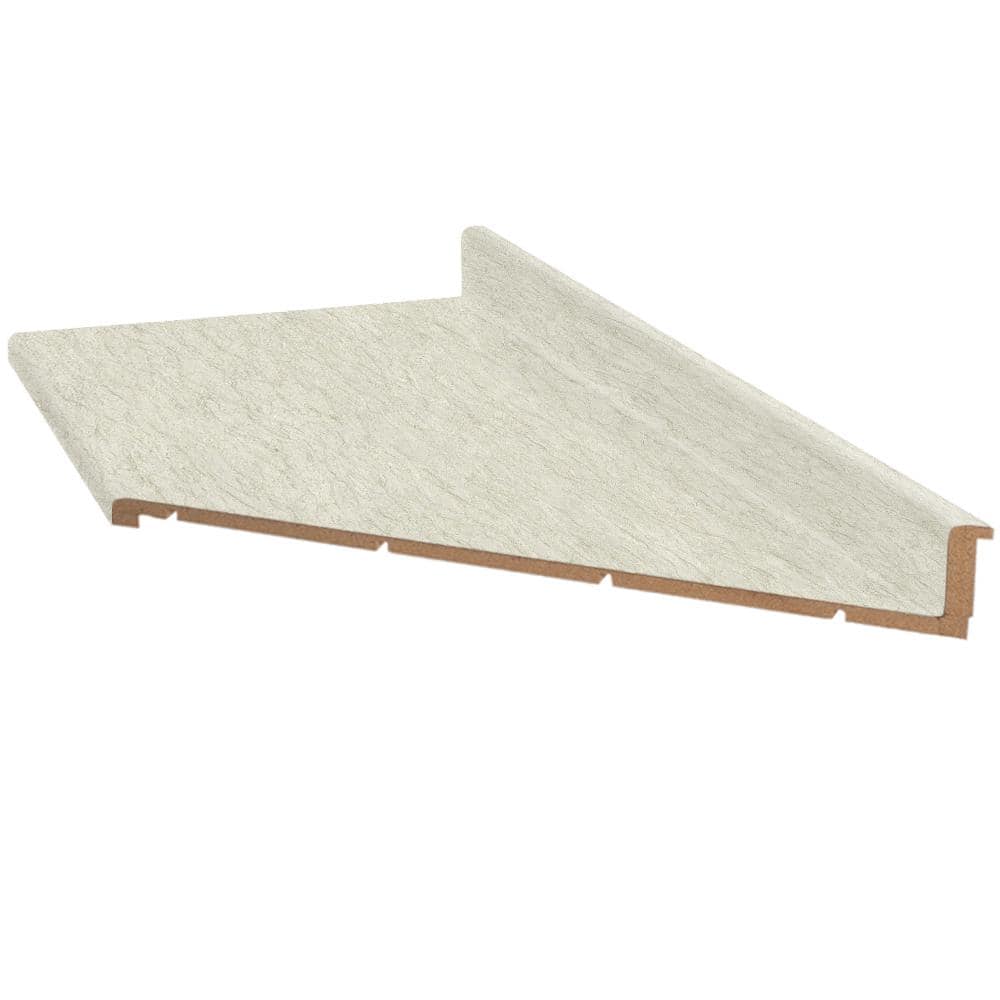 Hampton Bay 6 ft. Right Miter Laminate Countertop in Textured White Cascade with Waterfall Edge and Integrated Backsplash