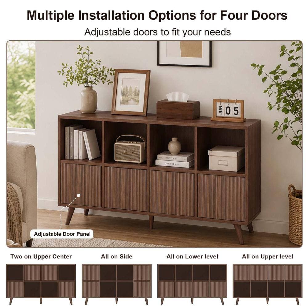 COWLOWN 47.24 in. W x 11.81 in. D x 27.44 in. H Walnut Linen Cabinet with 4 Doors (3)