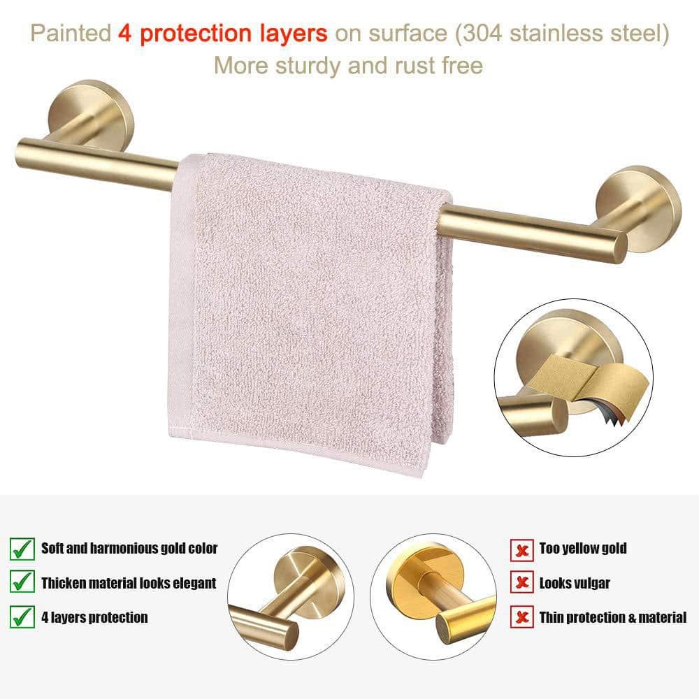 Anqtovp 5-Piece Bathroom Hardware Set with Hand Towel Bar Toilet Paper Holder Robe Hooks in Brushed Gold Finish (2)