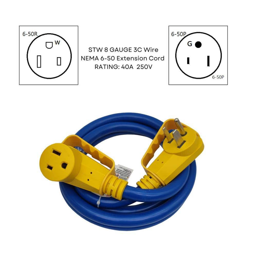 parkworld 15 ft. 8/3 50 Amp 250-Volt Outdoor NEMA 6-50 Welder Extension Cord with Handle and Lighted End, Blue, UL Listed (3)