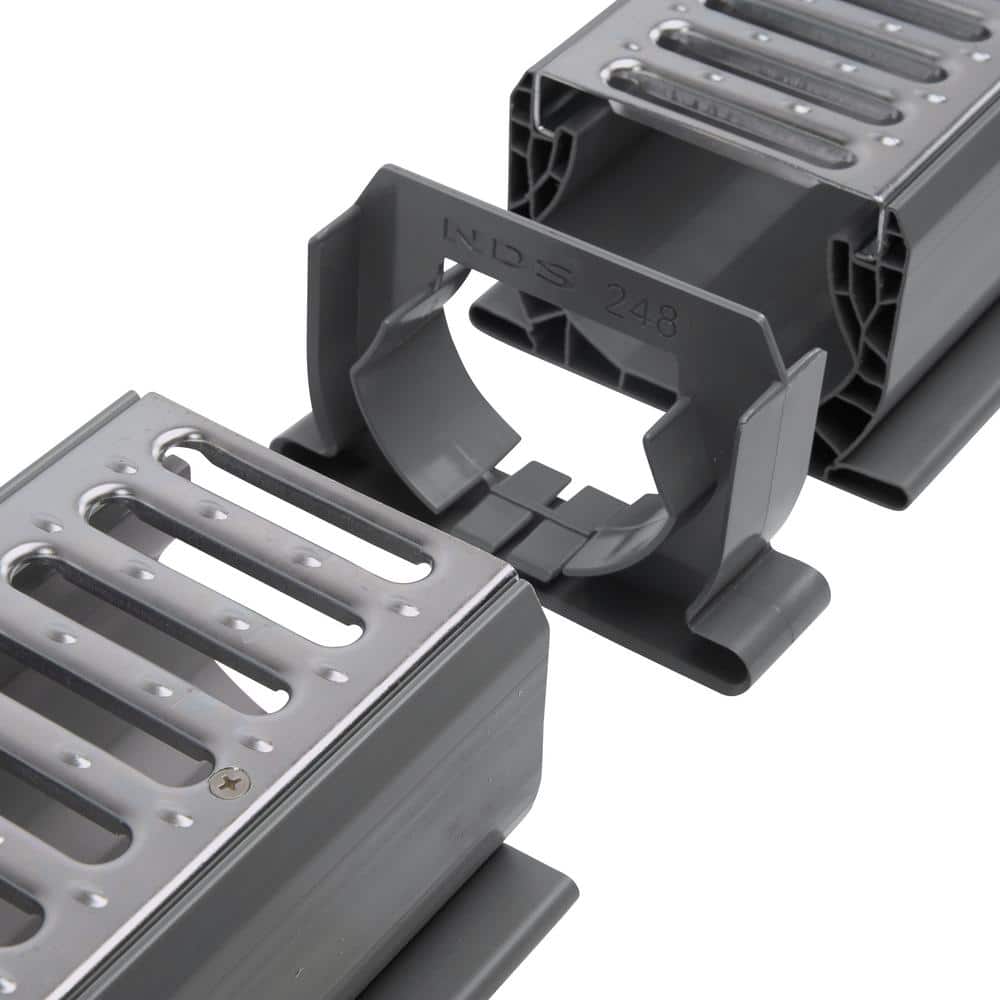 NDS 4 in. x 10 ft. PVC Speed-D Drainage Channel Drain with Metal Grate (4)