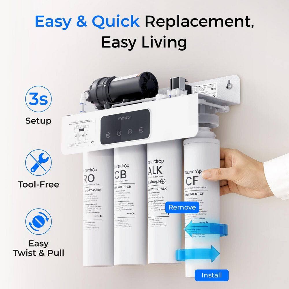 Waterdrop WD-T4-RCAO Replacement Filter, Pack of 1 RO+ 2CF+1CB+1 Alkaline Filter, Replacement for WD-T4-A Tankless RO System (2)