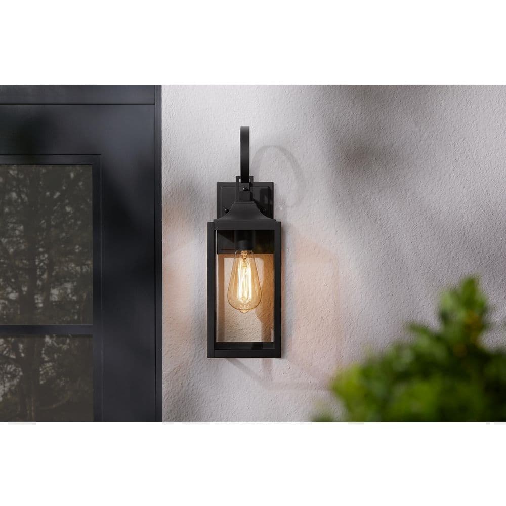 Home Decorators Collection Havenridge 16.6 in. 1-Light Matte Black Hardwired Outdoor Wall Light Lantern Sconce with Clear Glass (1-Pack)