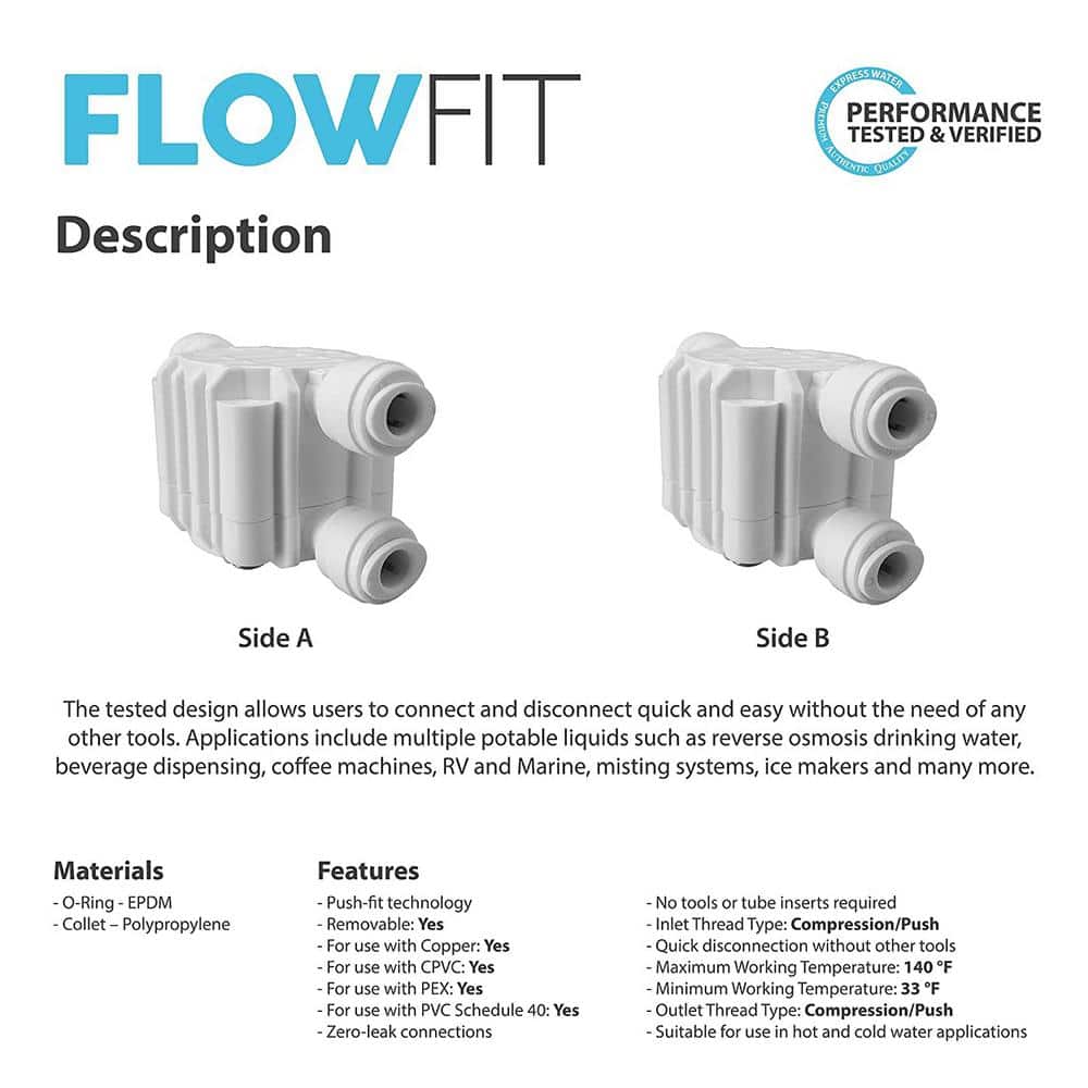 Express Water Automatic Shut Off Valve Quick Connect 1/4 in. Fittings for Water Filters/Reverse Osmosis RO Systems (3)