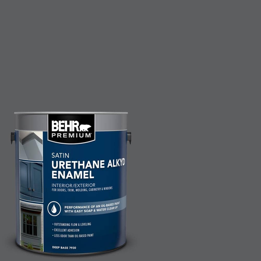 BEHR PREMIUM 1 gal. #N500-6 Graphic Charcoal Urethane Alkyd Satin Enamel Interior/Exterior Paint (1)