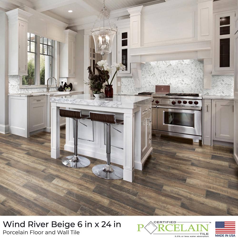 Florida Tile Home Collection Wind River Beige 6 in. x 24 in. Porcelain Floor and Wall Tile (0.93 sq. ft.) (4)