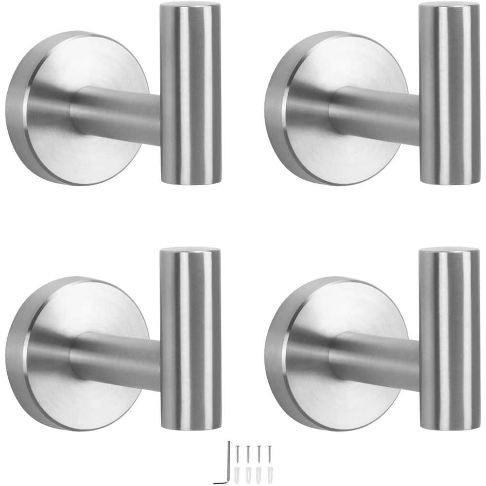 Adrinfly Stainless Steel J-Hook Wall Mounted Robe/Towel Hooks in Brushed Nickel, 4-Pack (1)