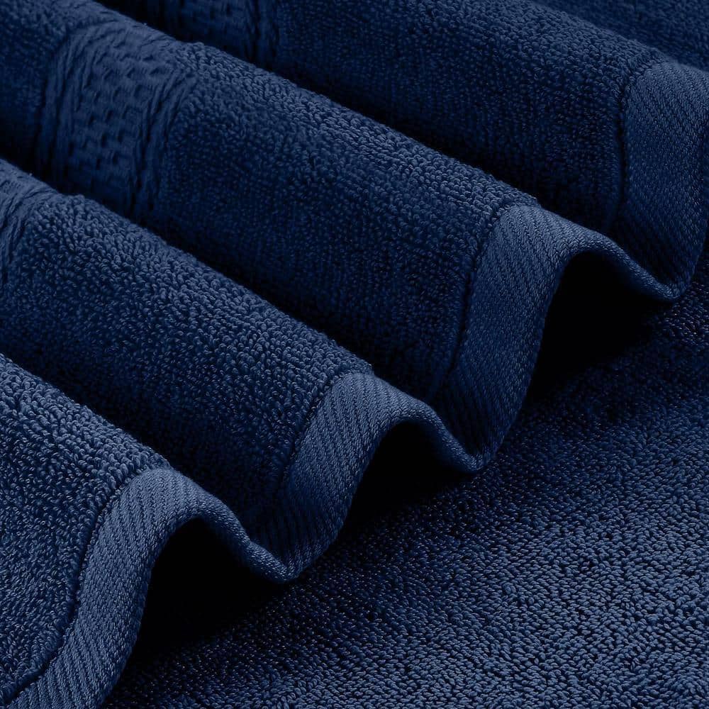 Unbranded 4-Piece Navy Blue Ring Spun Cotton Premium Bath Towels Set (2)