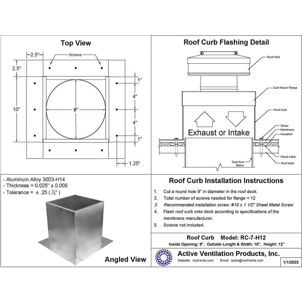Active Ventilation Box is 10 in. Wide x 10 in. Long x 12 in. High Aluminum Roof Curb (2)