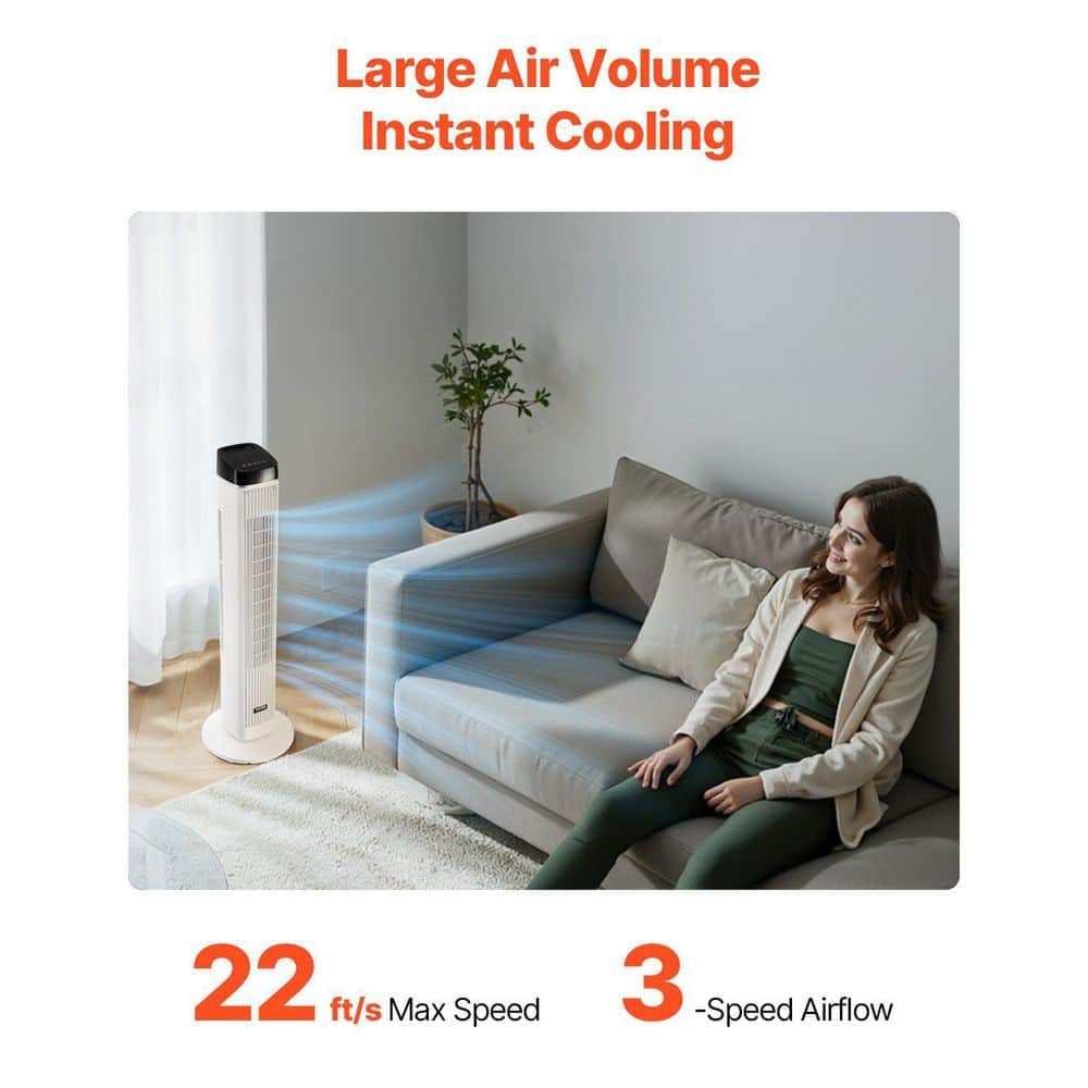 Tahanbath 40 in. Oscillating Tower Fan 9H Timer 22 ft/s High Velocity with Remote Control in White (2)