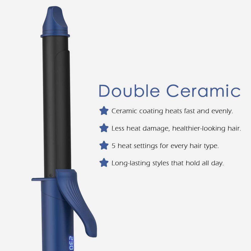 Wudkey 1-Piece Bathroom Accessory Set in Blue, 1 in. Curling Iron with Clamp, 6-Level Dial Temp Control 180–450℉ (3)