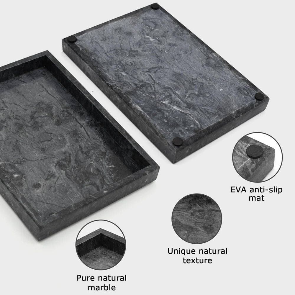 Wudkey 11.8 in. x 7.87 in. Marble Bathroom Tray Pure Natural Tray in Black without Ceramic and Resin (3)