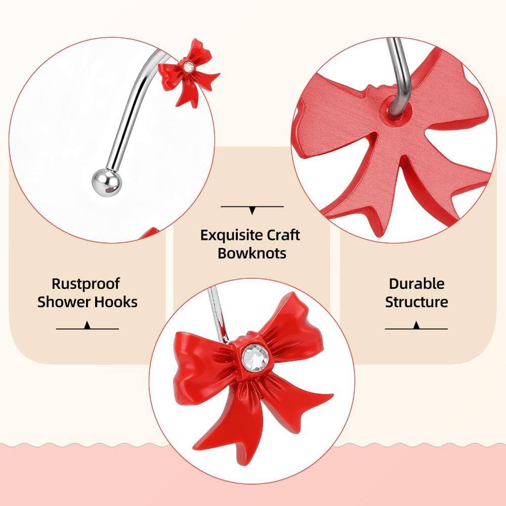 Unbranded 12-Pack Metal Bow Knot Decorative Shower Curtain Hooks Rust-Resistant with Resin Accent Rings in Red (3)