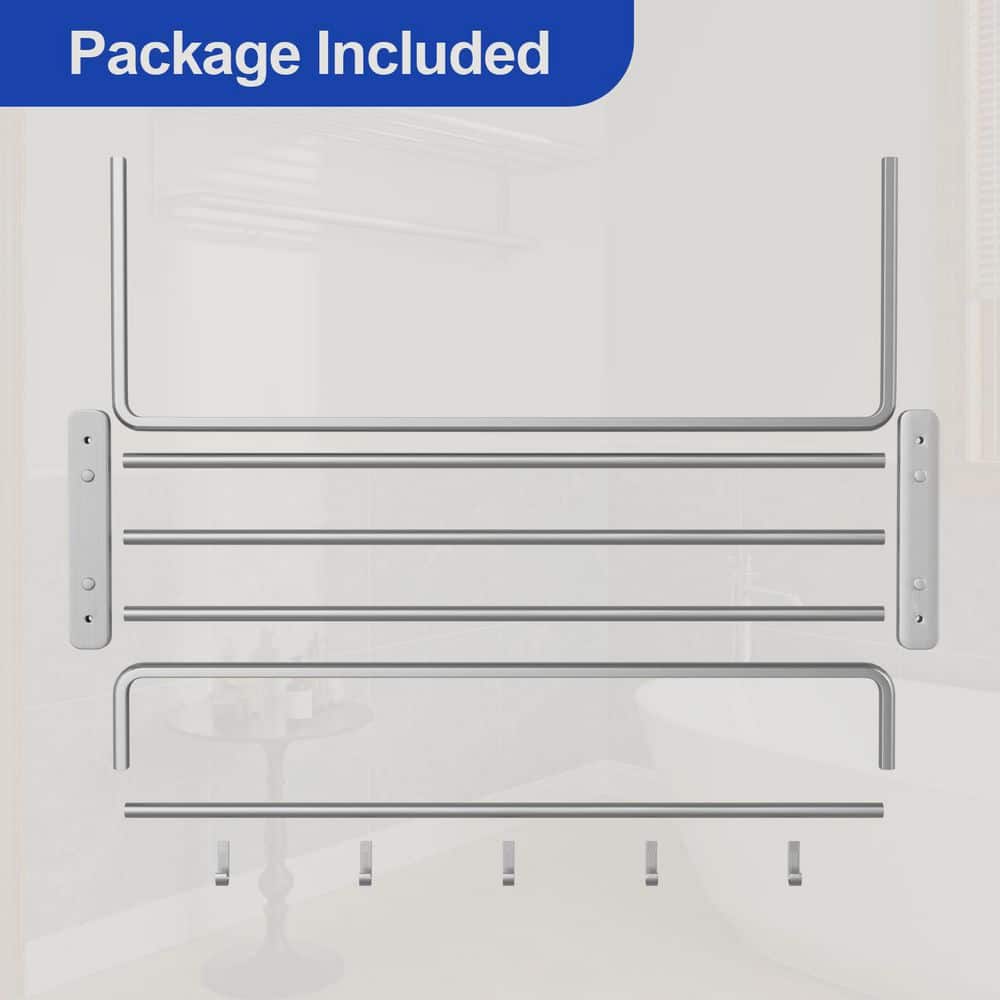 KULLAVIK Aluminum Alloy 6-Bar Towel Rack Wall-Mounted Drilled Installation 21.26 in. Silver Towel Rack (3)