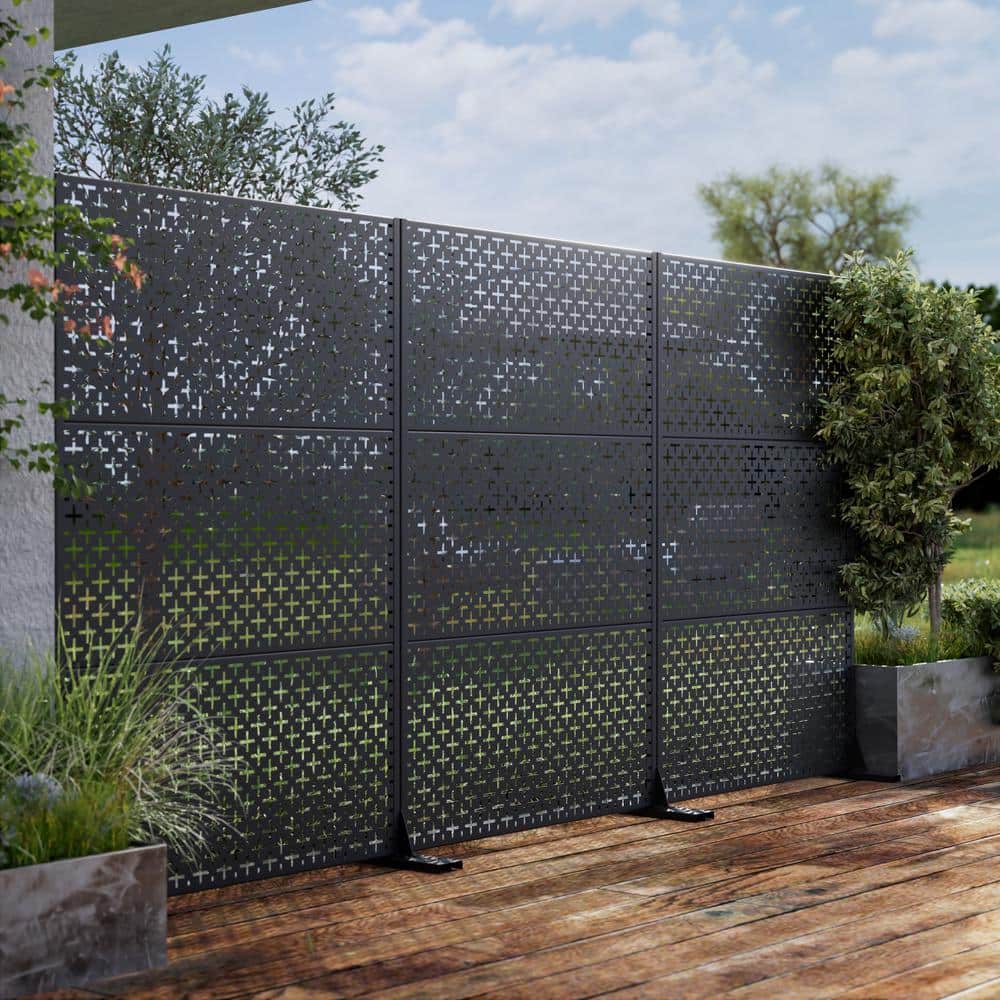 Dovelina 72 in. Dane Metal Outdoor Garden Fence Privacy Screen Garden Screen Panels in Black (1)