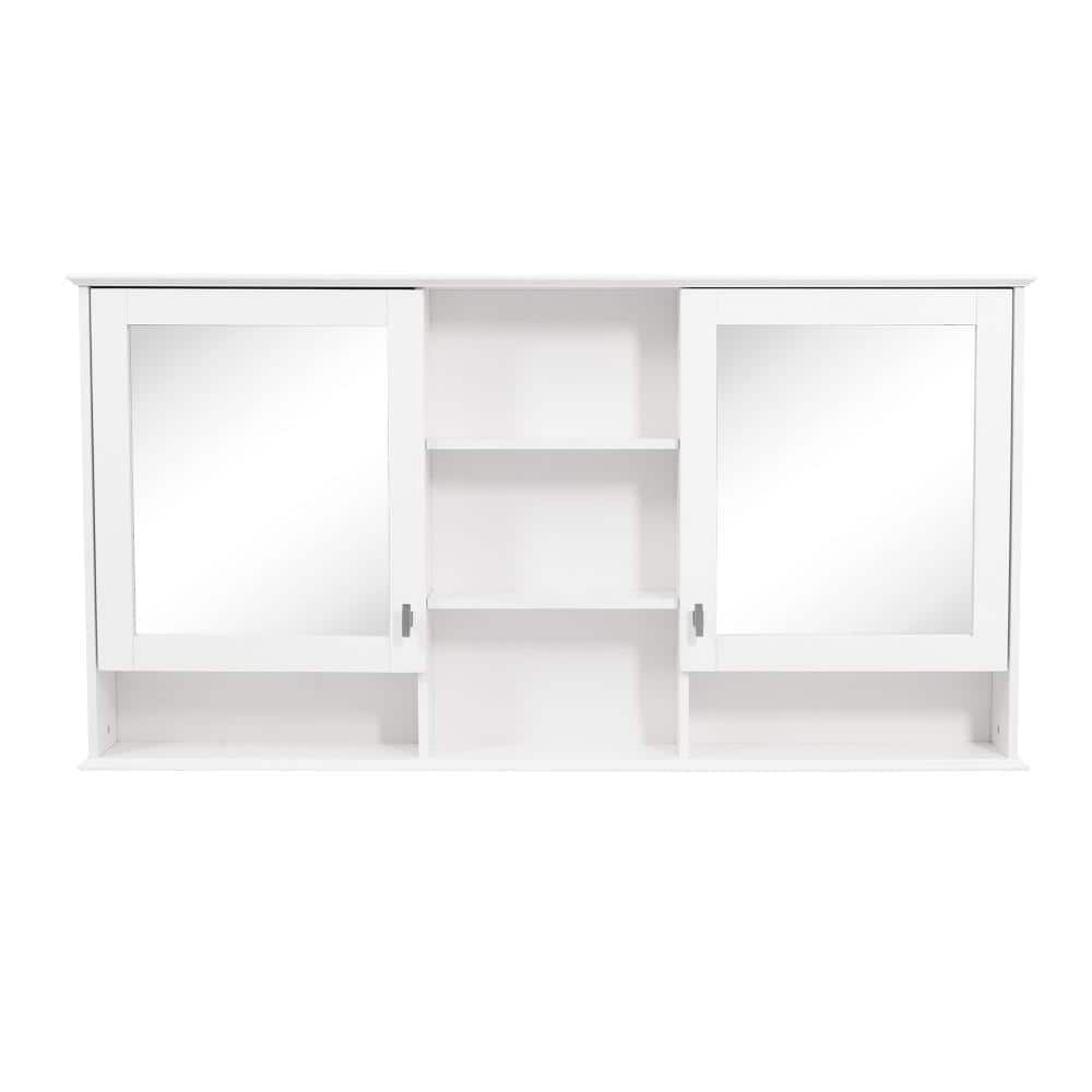 COWLOWN 55 in. W x 28.7 in. H White Rectangular Wood Medicine Cabinet with Mirror, Adjustable Shelves (1)