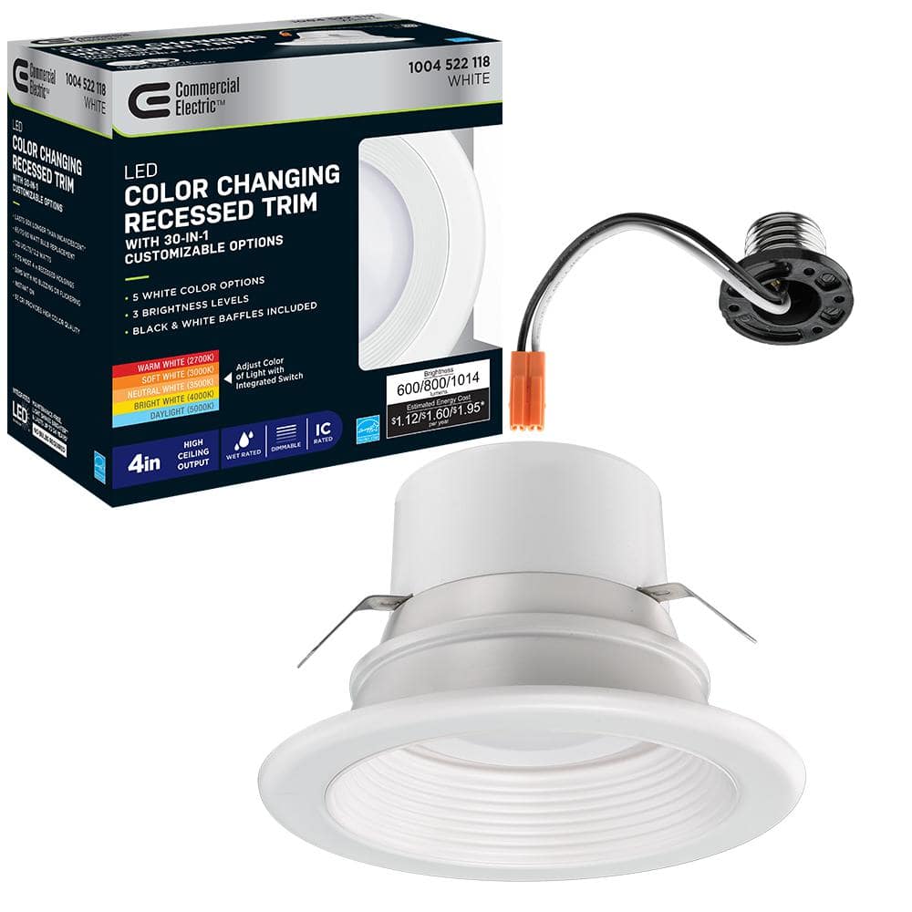 Commercial Electric 4 in. 30 Lighting Options Title 20 Integrated LED Recessed Light Trim Adjustable CCT New Construction Remodel Indoor (2)