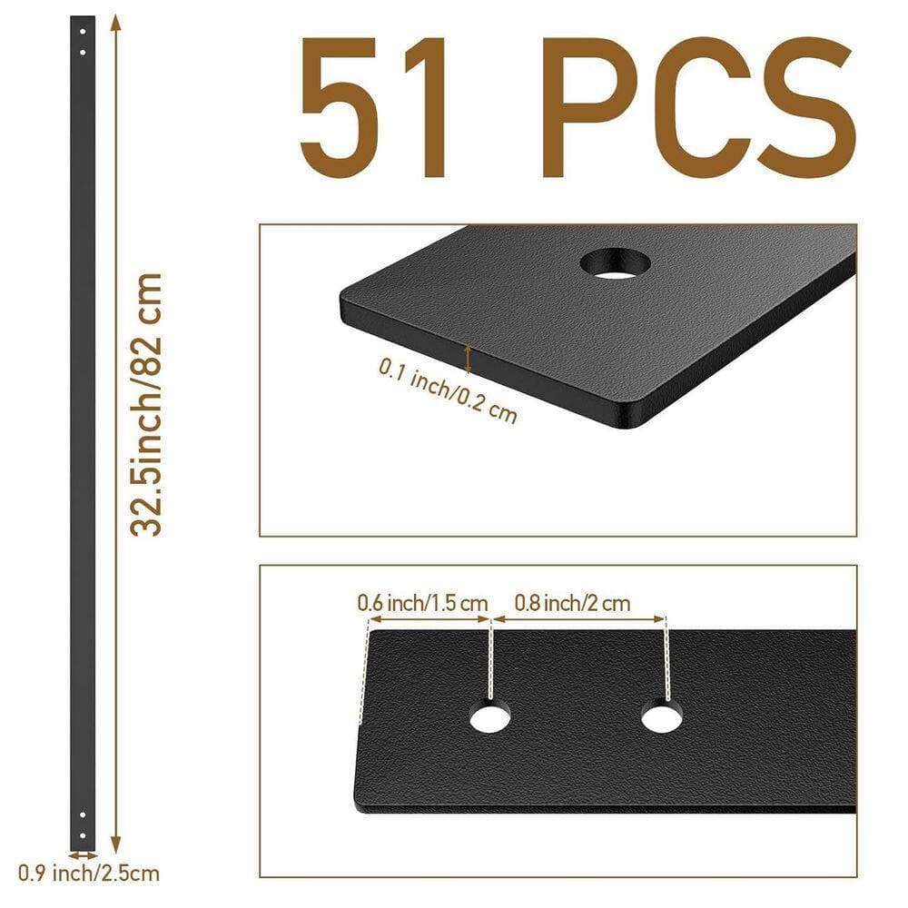 Afoxsos 32.25 in.H x 1 in.W Black Cast Iron Stair Railing Kit Indoor Deck Balusters Flat Straight with Screws 51-Pack Aluminum (2)