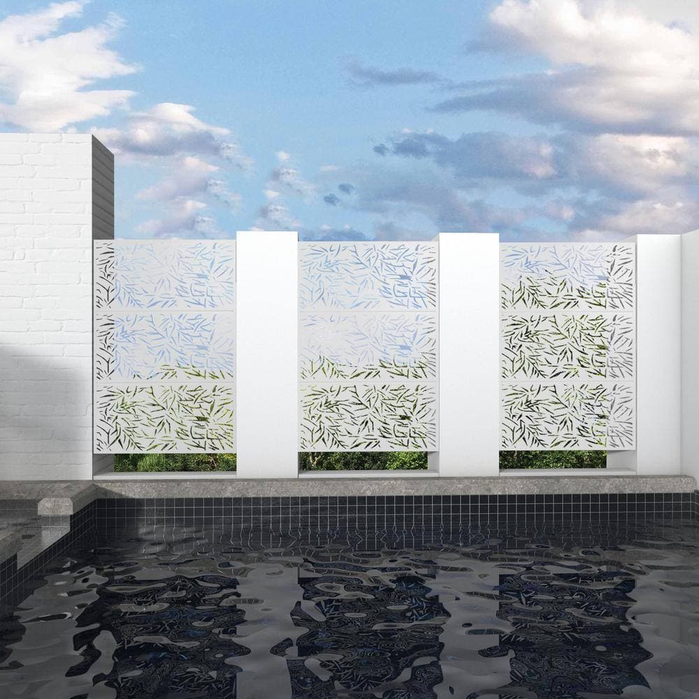 Lirago 75 x 48 in. White Modern Outdoor Screen Privacy Screen with Bamboo Leaf Patterns Wall Decal (3)