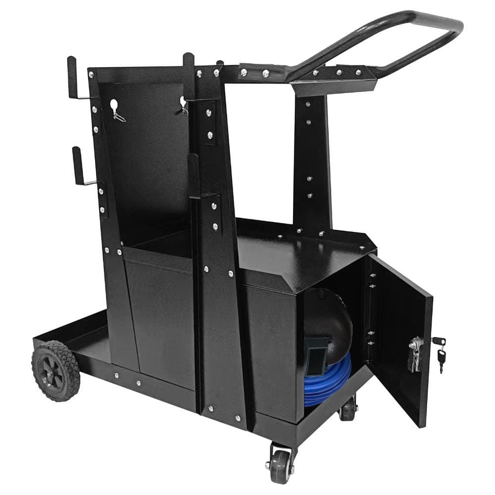 Unbranded 3-Tier Welding Cart with Lockable Cabinet, 360° Swivel Wheels, Safety Tank Chains for MIG, TIG, MMA Welders