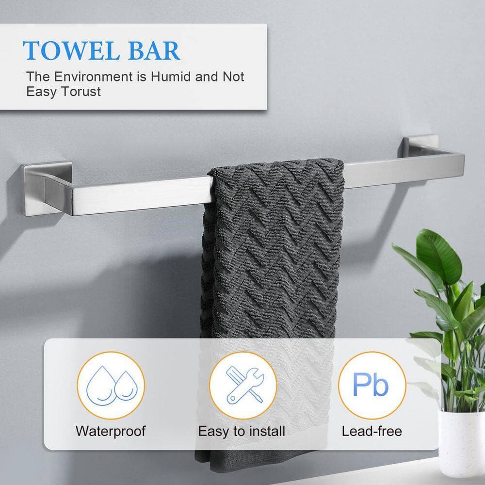KHKFY Brushed Nickel 6-Piece Bathroom Hardware Set, Wall Mounted Stainless Steel with Double Towel Bar and Toilet Paper Holder (2)