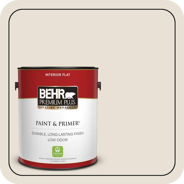 BEHR PREMIUM PLUS 1 gal. #MQ3-13 Crisp Linen Flat Low Odor Interior Paint & Primer (2)