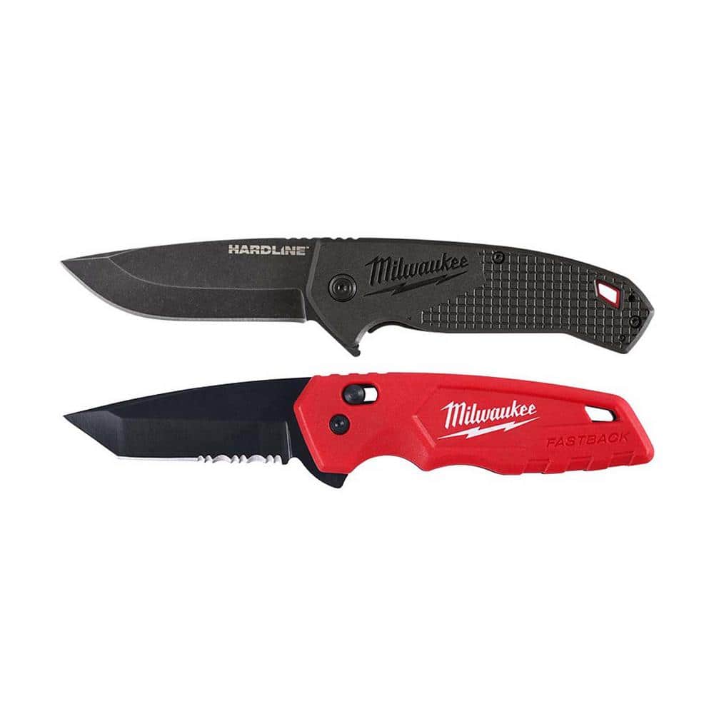 Milwaukee 3 in. Hardline D2 Steel Smooth Blade Pocket Folding Knife and FASTBACK Spring Assisted Folding Knife (2-Piece) (1)