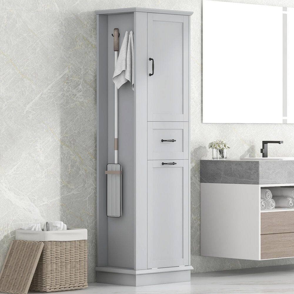Afhocomp 20.3 in. W x 13.8 in. D x 67.8 in. H Gray MDF Freestanding Linen Cabinet with Adjustable Shelf (2)