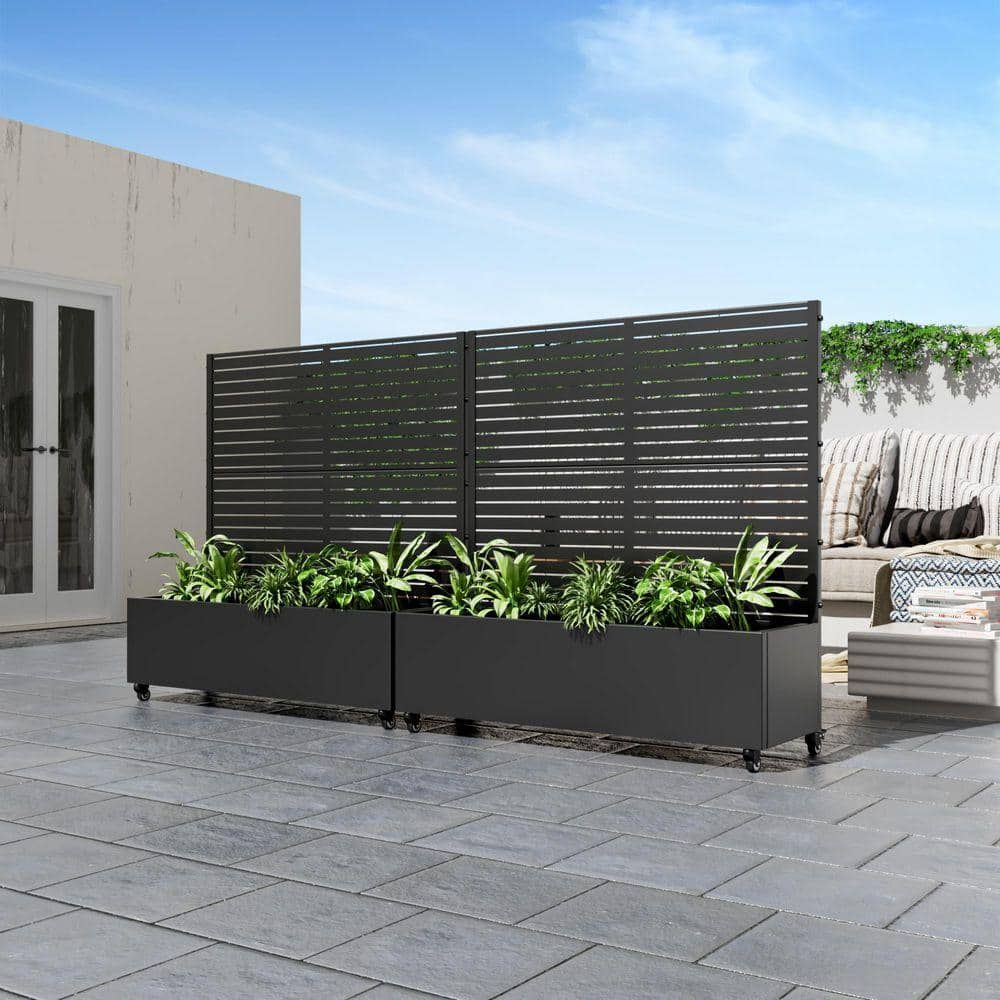 Lirago 47 in. H x 47 in. W Rectanglar Black Outdoor Metal Privacy Screen Planter Box Wall Decor in Louvered Pattern (2)