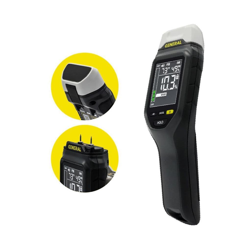 General Tools 2-in-1 Pin and Pinless Moisture Meter with Backlit Display for Wood, Drywall, and Building Materials (2)