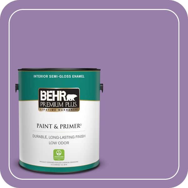 BEHR PREMIUM PLUS 1 gal. #650B-6 Elite Wisteria Semi-Gloss Enamel Low Odor Interior Paint & Primer (2)