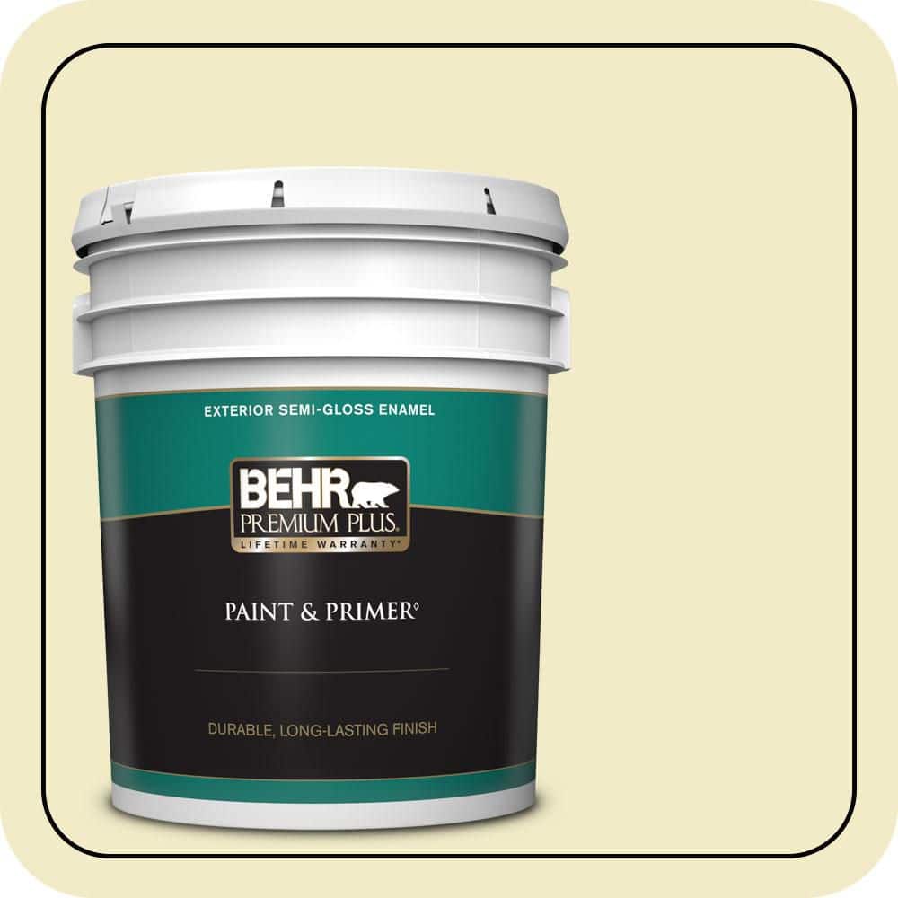 BEHR PREMIUM PLUS 5 gal. #P350-2 May Apple Semi-Gloss Enamel Exterior Paint & Primer