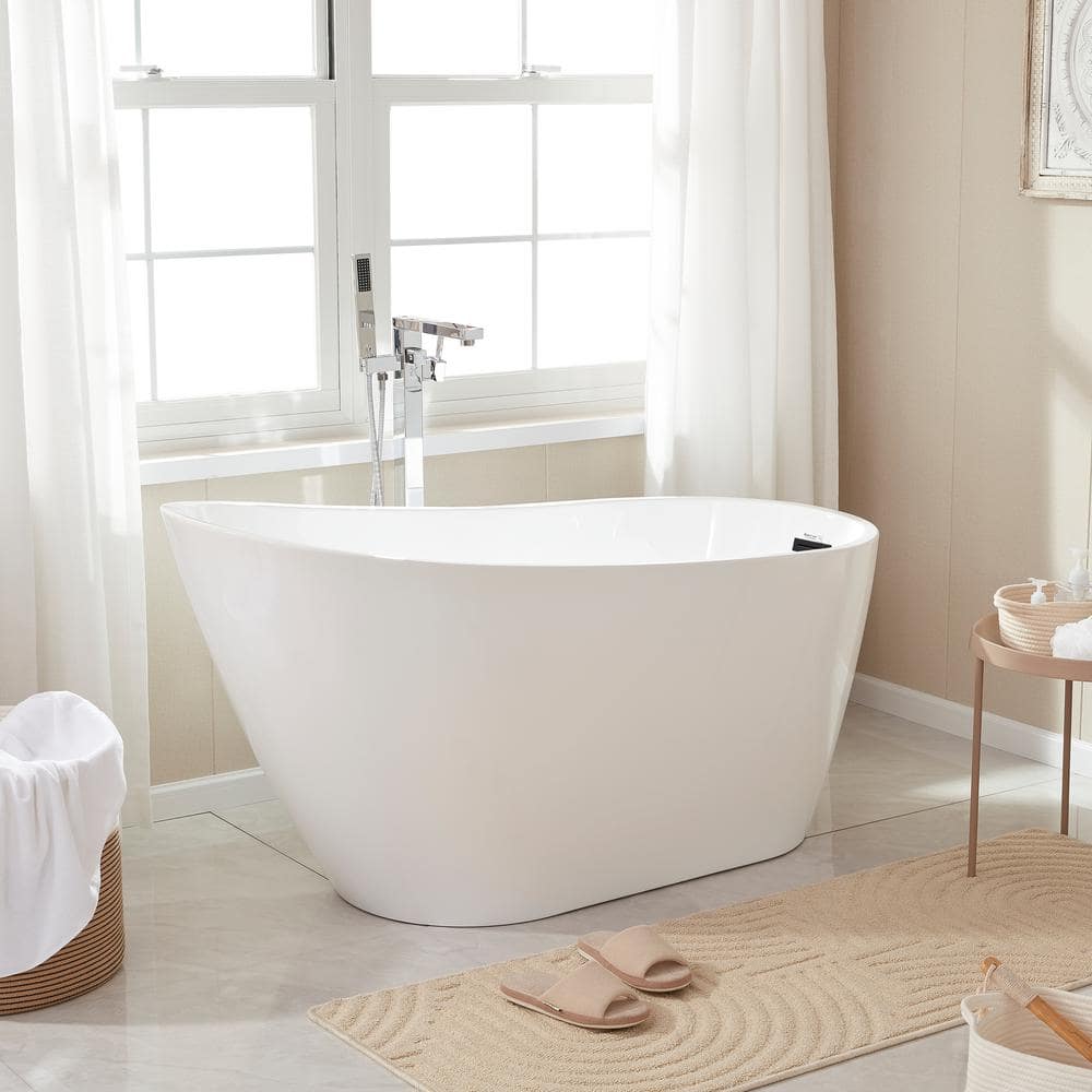 Vanity Art Colombes 28.3 in. Acrylic Flatbottom Freestanding Soaking Bathtub with Right Drain (2)