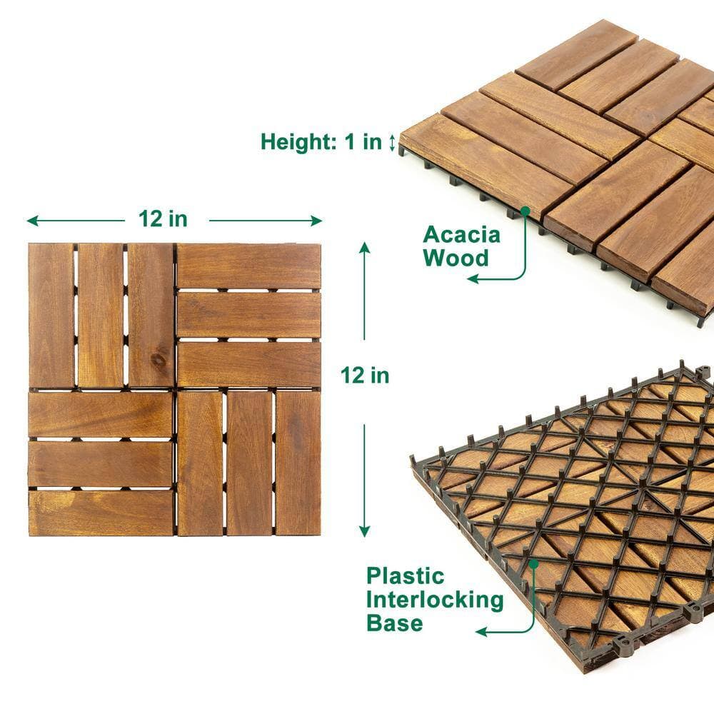 Pro Space 12 in. x 12 in. Acacia Wood Interlocking Flooring Deck Tile Checker Pattern in Brown 12-Slats (20-Pack) (3)