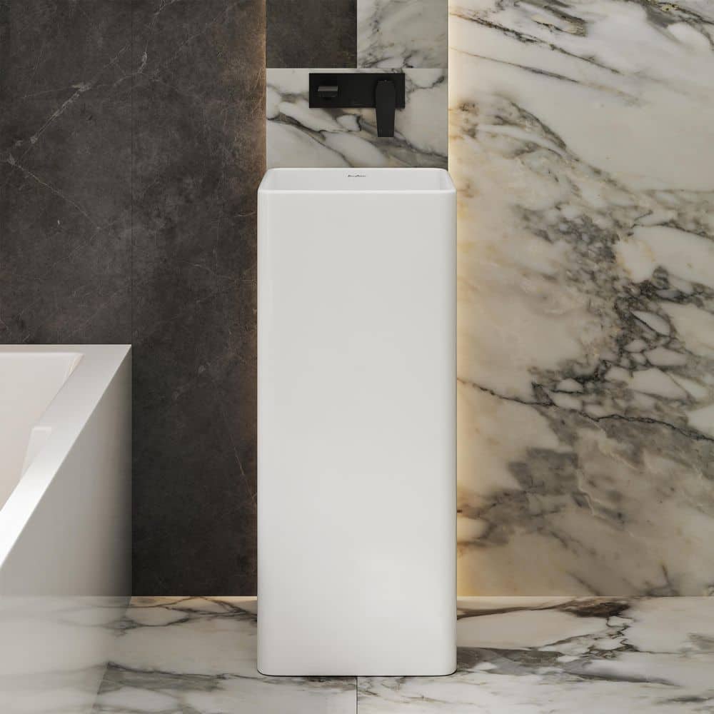 Swiss Madison Claire 15.75 in x 15.75 in Ceramic One-Piece Glossy White Pedestal Sink and Basin Combo (1)