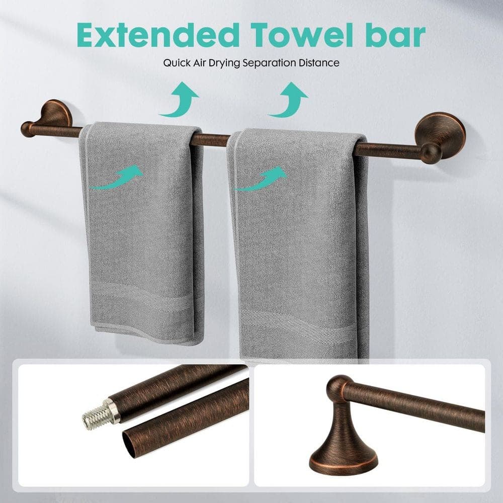 Anqtovp 4-Piece Bathroom Hardware Set with Towel Bar, Toilet Paper Holder, Towel Ring, Hooks in Oil Rubbed Bronze (3)