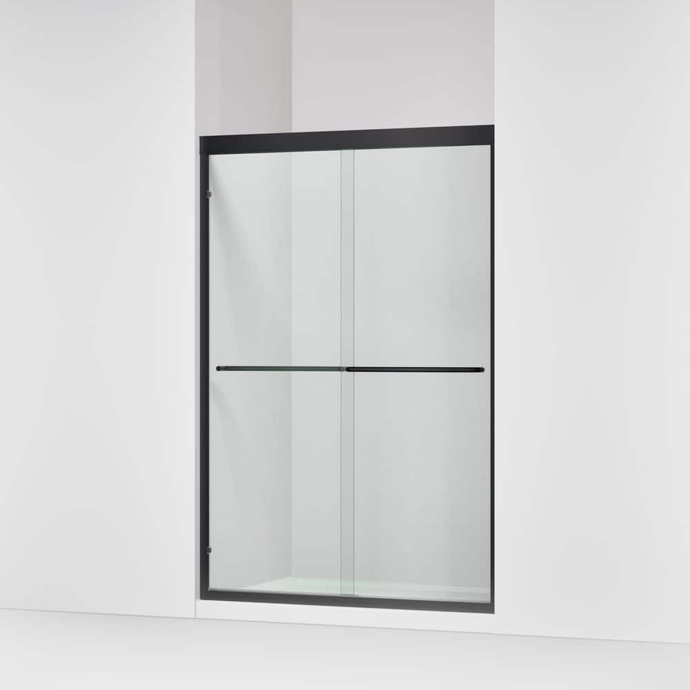 KOHLER Lively 57-60 in. W x 70 in. H Frameless Sliding Shower Door in Matte Black with 1/4 in. Thick Clear Tempered Glass (2)