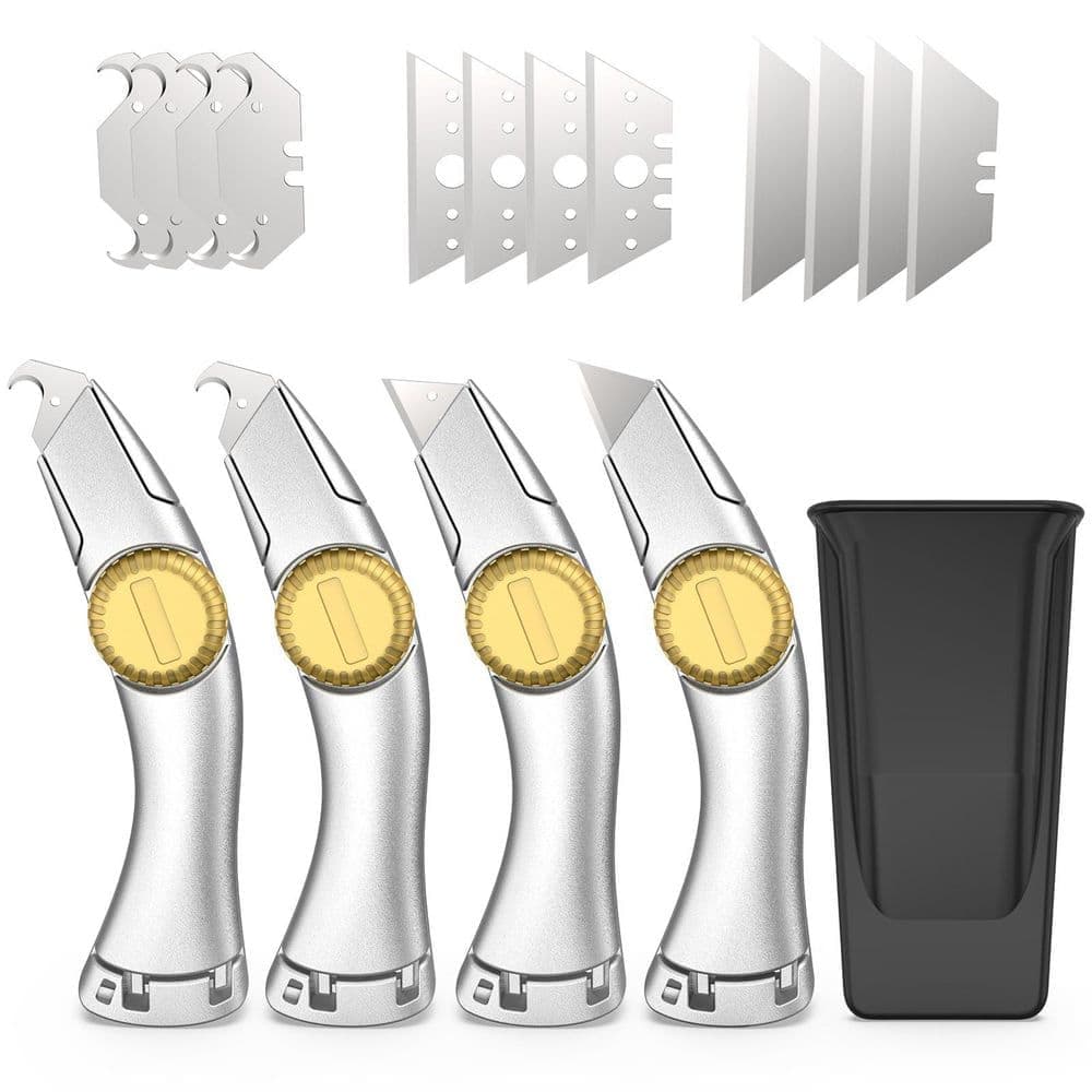 xinyoec 4-Pack Silver Fixed Blade Roofing Knife with 1-Portable Storage Sheath and 12-Blades, Metal Roofing Tool, Utility Knife