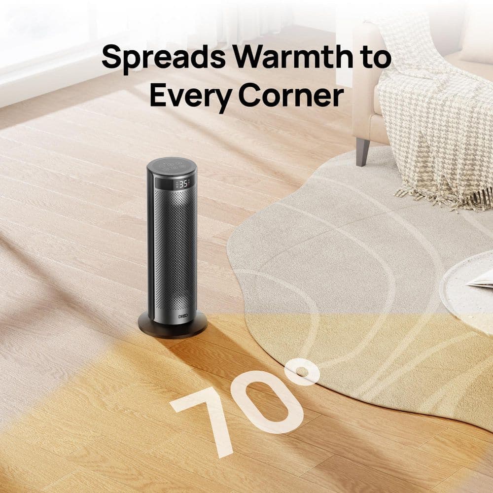 DREO 1500-Watt 20 in. Indoor Portable Ceramic Convection Electric Space Heater, 70° Osc w/Remote, 3-Heat Levels in Silver (3)