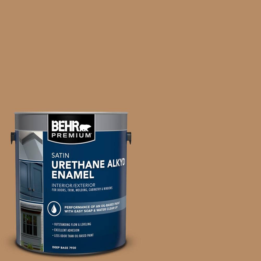 BEHR PREMIUM 1 gal. #AE-23 Light Oak Urethane Alkyd Satin Enamel Interior/Exterior Paint (1)
