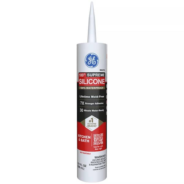 GE Supreme Silicone Caulk 10.1 oz Kitchen and Bath Sealant White