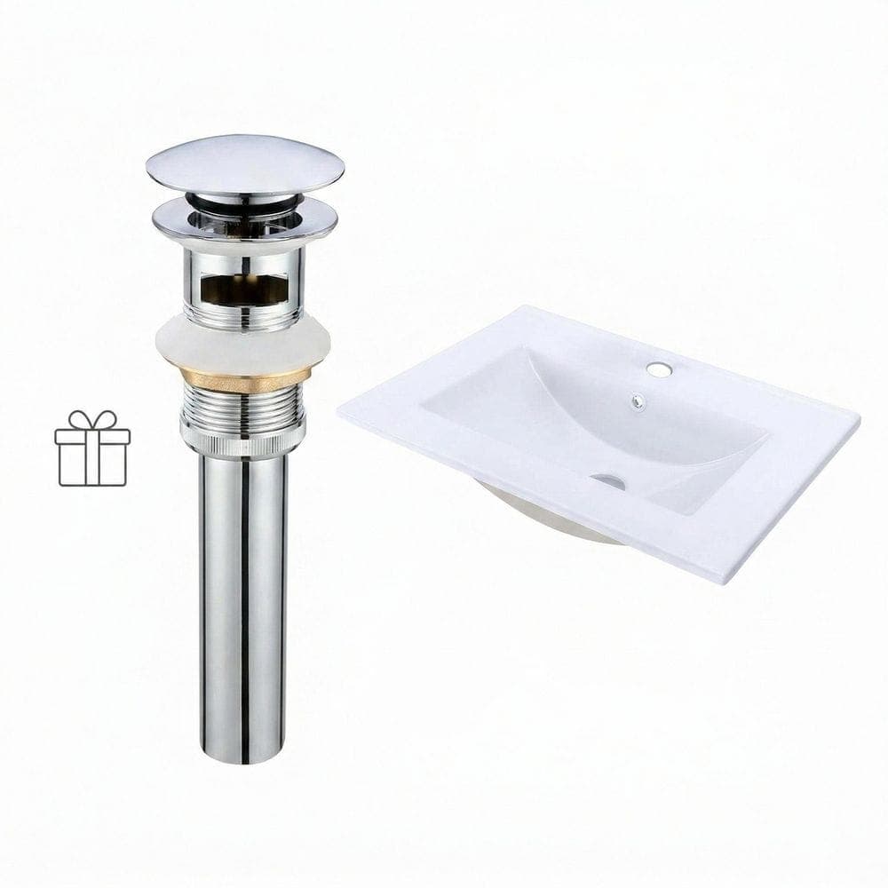 LIVACA 24 in. x 18.5 in. Drop-In Ceramic Bathroom Sink in White with Overflow and Pop-Up Drain Durable Construction (1)
