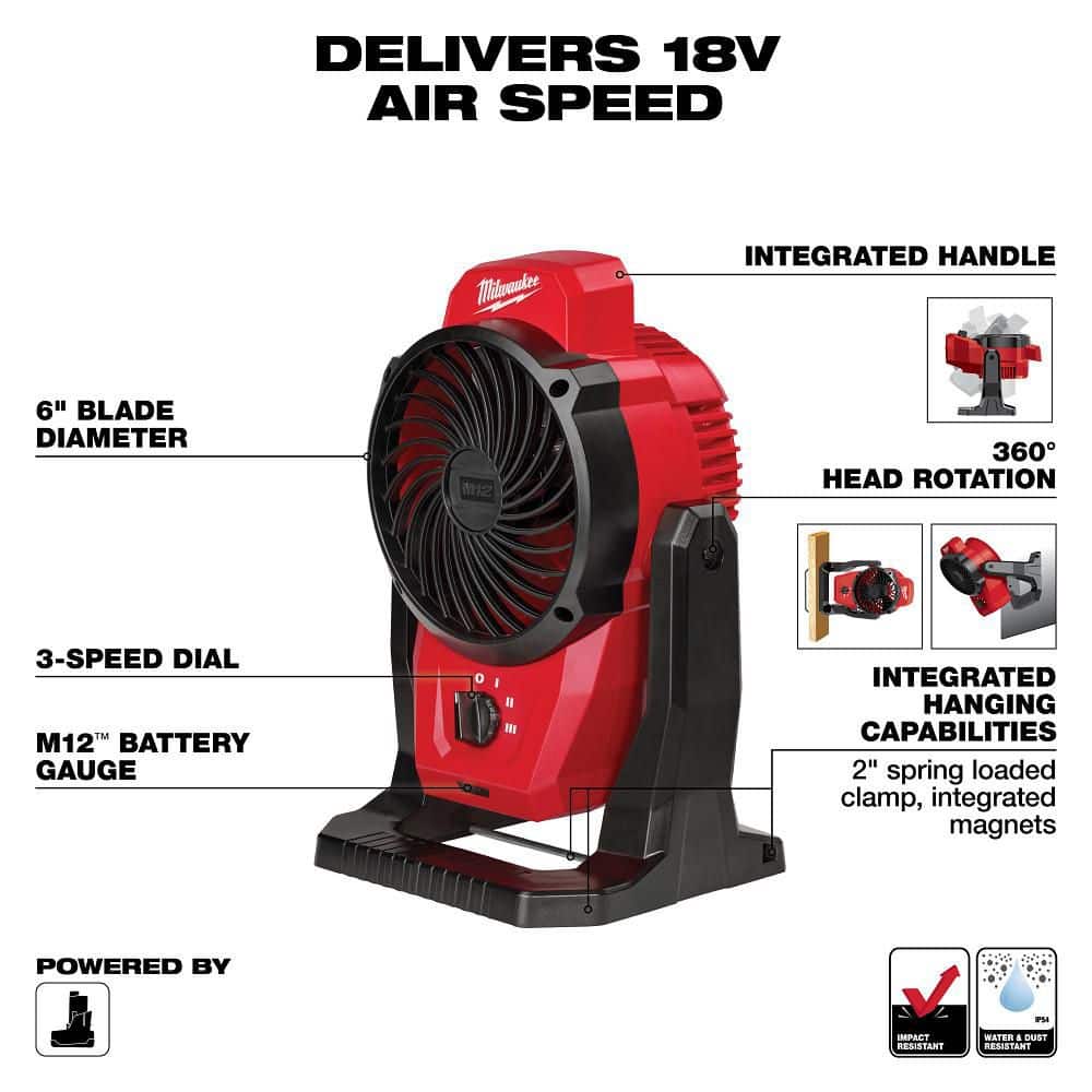 Milwaukee M12 12-Volt Lithium-Ion Cordless Jobsite Fan with M12 4.0 Ah Starter Kit (4)