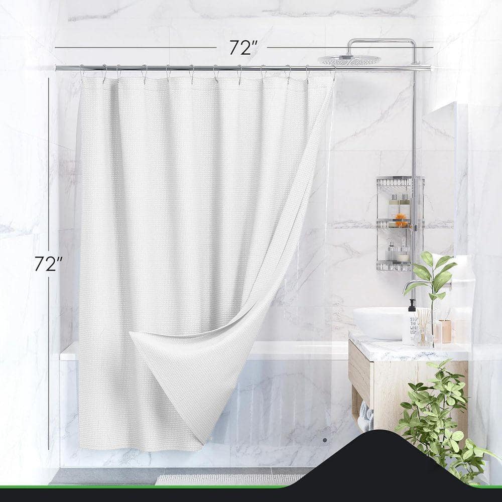 Unbranded 3 in 1 Shower Curtain Set 72 x 72 White Fabric Curtain and Liner with Rust-Resistant Metal Hooks Complete Set (2)