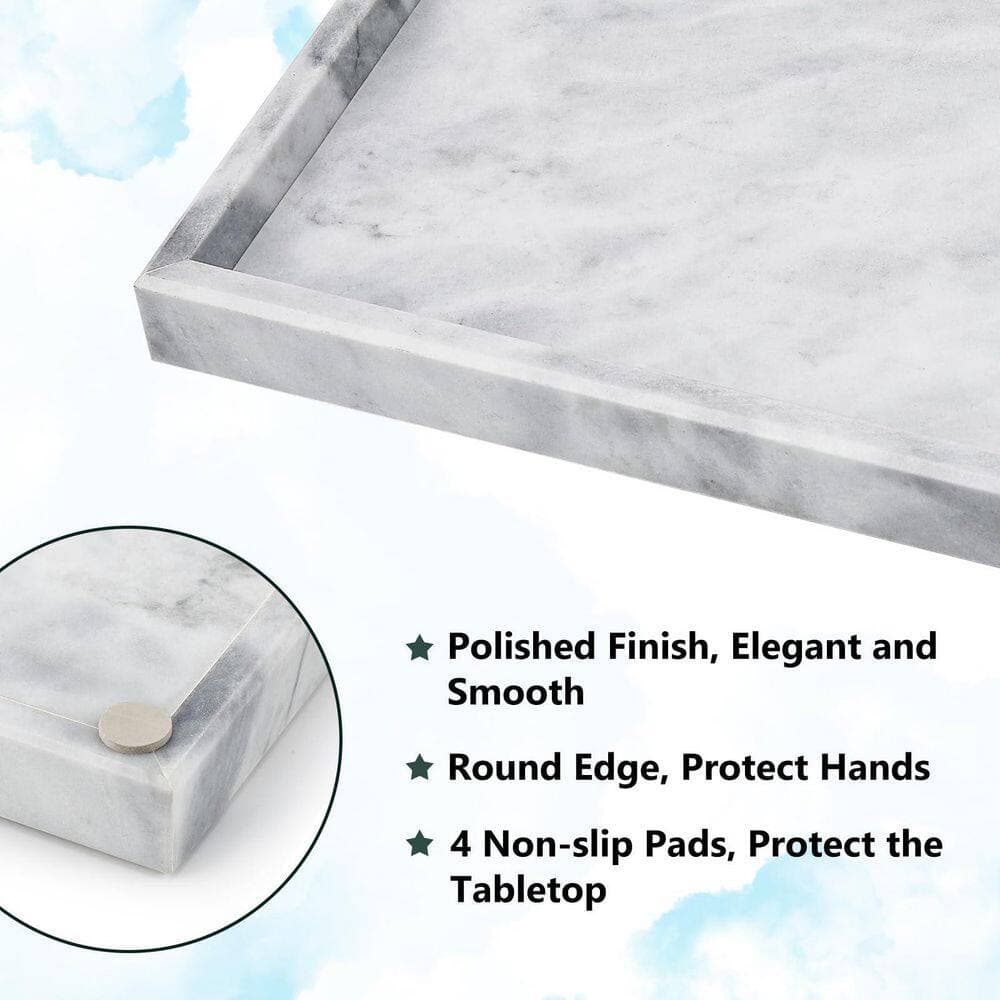 Numhew Rectangle Genuine Marble Stone Tray for Bathroom Vanity Kitchen and Desktop, Jewelry Cosmetics Perfume and Home Decor (3)