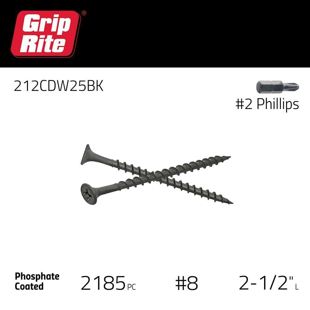 Grip-Rite #8 x 2-1/2 in. Philips Bugle-Head Coarse Thread Sharp Point Drywall Screws (25 lbs./Pack), 48 per pallet (3)