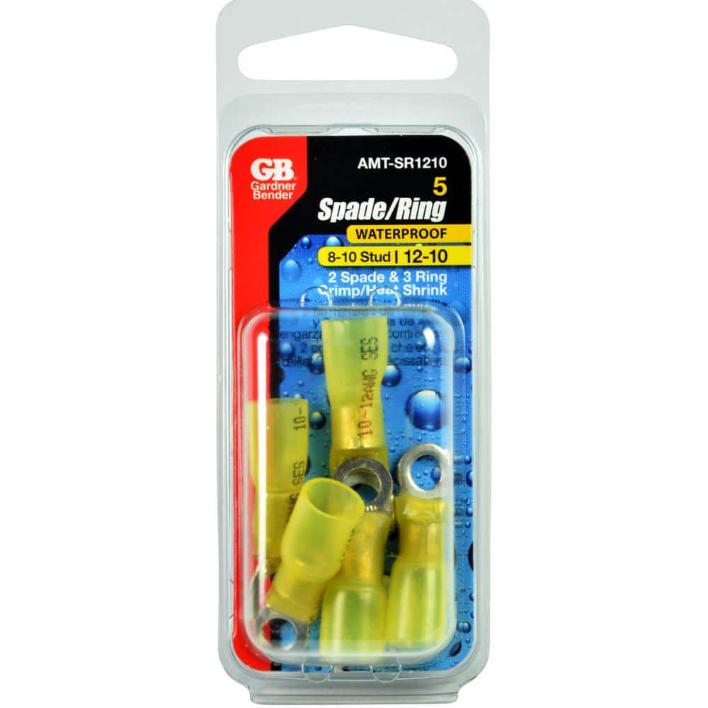 Gardner Bender 12-10 AWG 8-10 Stud Ring Spade Terminal, Yellow (5-Pack) (2)