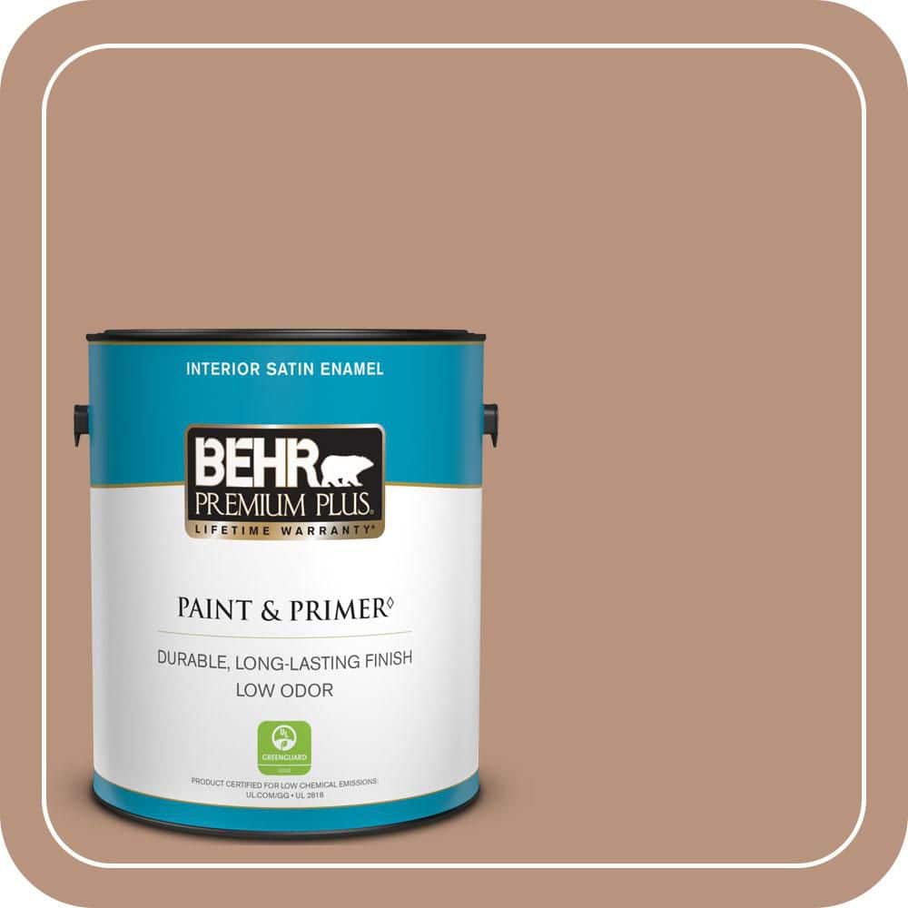 BEHR PREMIUM PLUS 1 gal. #MQ1-59 Caramel Cream Satin Enamel Low Odor Interior Paint & Primer